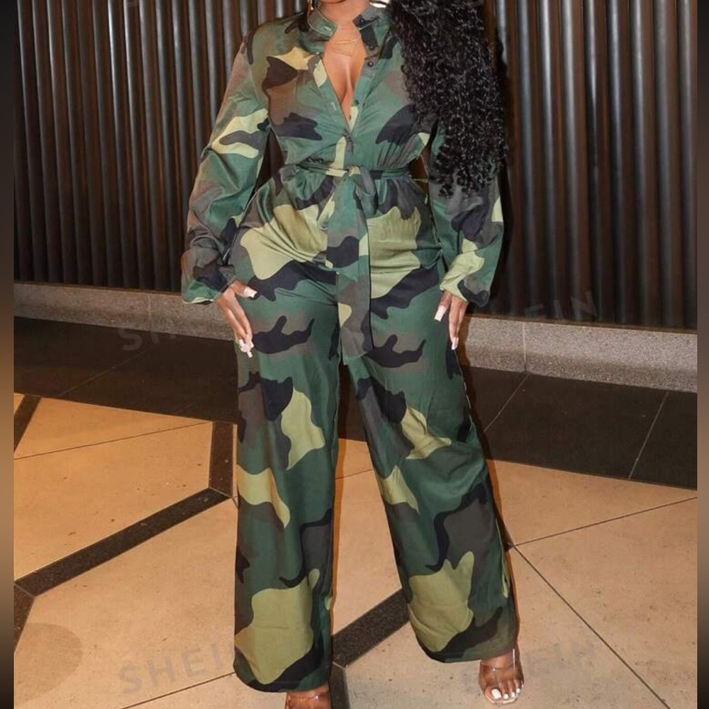 Sexy camouflage collared jumpsuit - Picture 2 of 3
